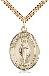 [7345GF/24G] 14kt Gold Filled Virgin of the Globe Pendant on a 24 inch Gold Plate Heavy Curb chain