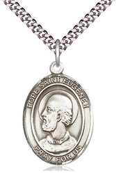 [7352SS/24S] Sterling Silver Pope St Eugene I Pendant on a 24 inch Light Rhodium Heavy Curb chain
