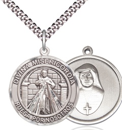 [7366RDSPSS/24S] Sterling Silver Divina Misericordia Pendant on a 24 inch Light Rhodium Heavy Curb chain