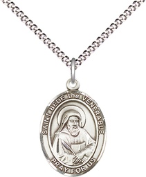 [8302SS/18S] Sterling Silver Saint Bede the Venerable Pendant on a 18 inch Light Rhodium Light Curb chain