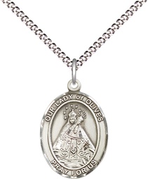 [8303SS/18S] Sterling Silver Our Lady of Olives Pendant on a 18 inch Light Rhodium Light Curb chain