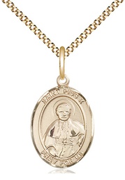 [8305GF/18G] 14kt Gold Filled Saint Pius X Pendant on a 18 inch Gold Plate Light Curb chain