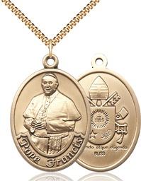 [7451GF/24G] 14kt Gold Filled Pope Francis Pendant on a 24 inch Gold Plate Heavy Curb chain