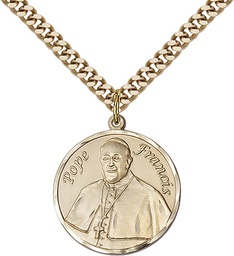 [7451RDGF/24G] 14kt Gold Filled Pope Francis Pendant on a 24 inch Gold Plate Heavy Curb chain