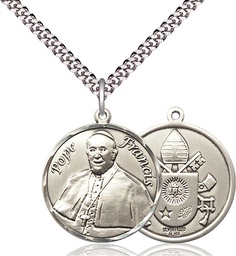 [7451RDSS/24S] Sterling Silver Pope Francis Pendant on a 24 inch Light Rhodium Heavy Curb chain