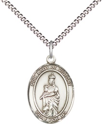 [8306SS/18S] Sterling Silver Our Lady of Victory Pendant on a 18 inch Light Rhodium Light Curb chain