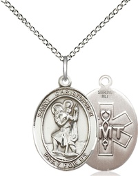 [8022SS10/18SS] Sterling Silver Saint Christopher EMT Pendant on a 18 inch Sterling Silver Light Curb chain