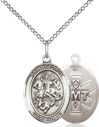 [8040SS10/18SS] Sterling Silver Saint George EMT Pendant on a 18 inch Sterling Silver Light Curb chain