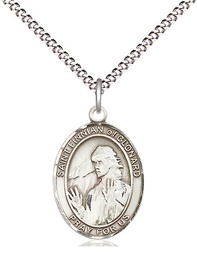 [8308SS/18S] Sterling Silver Saint Finnian of Clonard Pendant on a 18 inch Light Rhodium Light Curb chain