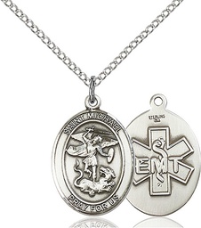 [8076SS10/18SS] Sterling Silver Saint Michael EMT Pendant on a 18 inch Sterling Silver Light Curb chain