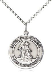 [8118RDSPSS/18SS] Sterling Silver Angel de la Guarda Pendant on a 18 inch Sterling Silver Light Curb chain