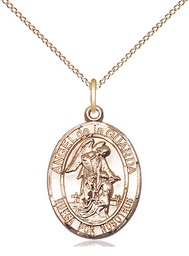 [8118SPGF/18GF] 14kt Gold Filled Angel de la Guarda Pendant on a 18 inch Gold Filled Light Curb chain