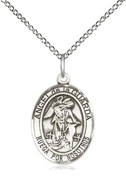 [8118SPSS/18SS] Sterling Silver Angel de la Guarda Pendant on a 18 inch Sterling Silver Light Curb chain