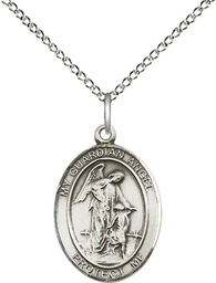 [8118SS/18SS] Sterling Silver Guardian Angel Pendant on a 18 inch Sterling Silver Light Curb chain