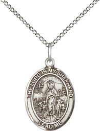 [8119SS/18SS] Sterling Silver Lord Is My Shepherd Pendant on a 18 inch Sterling Silver Light Curb chain