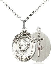 [8235SS/18SS] Sterling Silver Pope Benedict XVI Pendant on a 18 inch Sterling Silver Light Curb chain