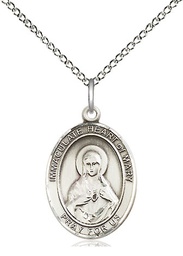 [8337SS/18SS] Sterling Silver Immaculate Heart of Mary Pendant on a 18 inch Sterling Silver Light Curb chain
