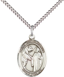 [8321SS/18S] Sterling Silver Saint Columbanus Pendant on a 18 inch Light Rhodium Light Curb chain