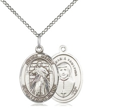 [8366SS/18SS] Sterling Silver Divine Mercy Pendant on a 18 inch Sterling Silver Light Curb chain