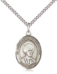 [8330SS/18S] Sterling Silver Saint Louis Marie de Montfort Pendant on a 18 inch Light Rhodium Light Curb chain