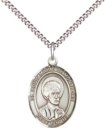 [8330SS/18S] Sterling Silver Saint Louis Marie de Montfort Pendant on a 18 inch Light Rhodium Light Curb chain
