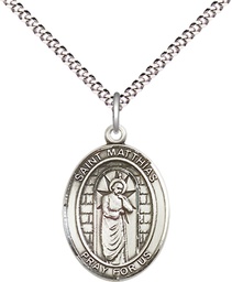 [8331SS/18S] Sterling Silver Saint Matthias the Apostle Pendant on a 18 inch Light Rhodium Light Curb chain