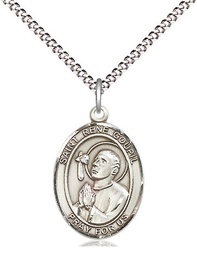 [8334SS/18S] Sterling Silver Saint Rene Goupil Pendant on a 18 inch Light Rhodium Light Curb chain