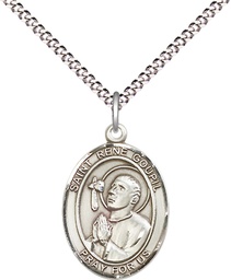 [8334SS/18S] Sterling Silver Saint Rene Goupil Pendant on a 18 inch Light Rhodium Light Curb chain