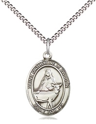 [8336SS/18S] Sterling Silver Saint Catherine of Sweden Pendant on a 18 inch Light Rhodium Light Curb chain