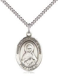 [8337SS/18S] Sterling Silver Immaculate Heart of Mary Pendant on a 18 inch Light Rhodium Light Curb chain