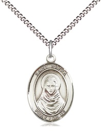 [8338SS/18S] Sterling Silver Saint Rafka Pendant on a 18 inch Light Rhodium Light Curb chain