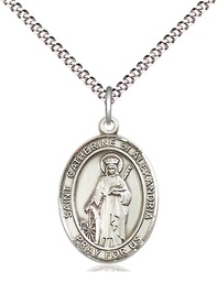 [8343SS/18S] Sterling Silver Saint Catherine of Alexandria Pendant on a 18 inch Light Rhodium Light Curb chain