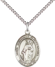 [8343SS/18S] Sterling Silver Saint Catherine of Alexandria Pendant on a 18 inch Light Rhodium Light Curb chain