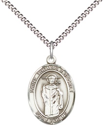 [8344SS/18S] Sterling Silver Saint Thomas A Becket Pendant on a 18 inch Light Rhodium Light Curb chain