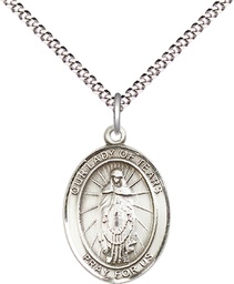 [8346SS/18S] Sterling Silver Our Lady of Tears Pendant on a 18 inch Light Rhodium Light Curb chain