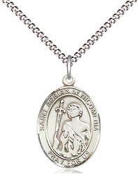 [8353SS/18S] Sterling Silver Saint Adrian of Nicomedia Pendant on a 18 inch Light Rhodium Light Curb chain