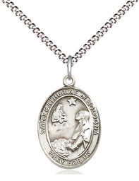 [8354SS/18S] Sterling Silver Saint Catherine of Bologna Pendant on a 18 inch Light Rhodium Light Curb chain