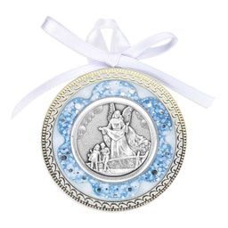[HI-2753BL] 2 5/8&quot; Guardian Angel Crib Medal With Blue Shell Deco. Boxed