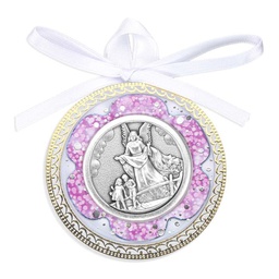 [HI-2753PK] 2 5/8" Guardian Angel Crib Medal with Pink Shell Deco. Boxed