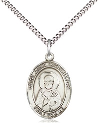 [8357SS/18S] Sterling Silver Saint John Chrysostom Pendant on a 18 inch Light Rhodium Light Curb chain