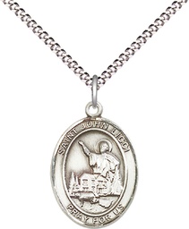 [8358SS/18S] Sterling Silver Saint John Licci Pendant on a 18 inch Light Rhodium Light Curb chain