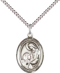 [8359SS/18S] Sterling Silver Saint Paula Pendant on a 18 inch Light Rhodium Light Curb chain