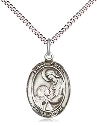 [8359SS/18S] Sterling Silver Saint Paula Pendant on a 18 inch Light Rhodium Light Curb chain