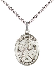 [8361SS/18S] Sterling Silver Saint Edwin Pendant on a 18 inch Light Rhodium Light Curb chain