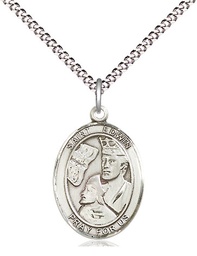[8361SS/18S] Sterling Silver Saint Edwin Pendant on a 18 inch Light Rhodium Light Curb chain