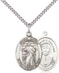 [8366SS/18S] Sterling Silver Divine Mercy Pendant on a 18 inch Light Rhodium Light Curb chain