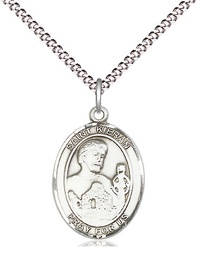 [8367SS/18S] Sterling Silver Saint Kieran Pendant on a 18 inch Light Rhodium Light Curb chain