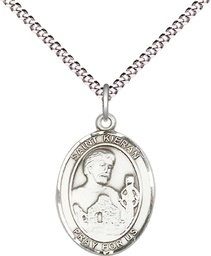 [8367SS/18S] Sterling Silver Saint Kieran Pendant on a 18 inch Light Rhodium Light Curb chain
