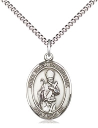 [8375SS/18S] Sterling Silver Saint Simon Pendant on a 18 inch Light Rhodium Light Curb chain