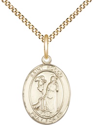 [8377GF/18G] 14kt Gold Filled Saint Rocco Pendant on a 18 inch Gold Plate Light Curb chain